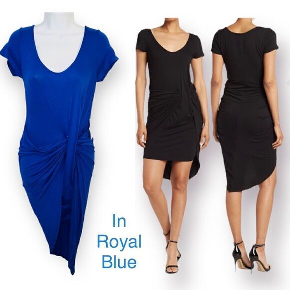 The Vanity Room Cap Sleeve Twist Asymmetrical Bodycon Tshirt Dress Royal Blue S - Picture 1 of 10